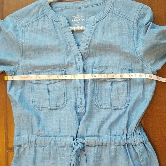 Cabela's Blue Denim Long Sleeve Chambray Shirt Dress Size Small Petite - Picture 9 of 12